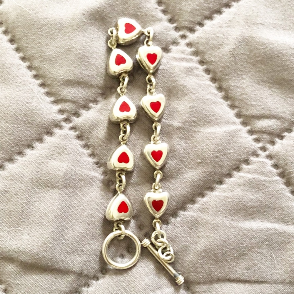 RED Vintage Sterling Silver enamel  Inlay 7" Bracelet. B3 - Picture 7 of 12